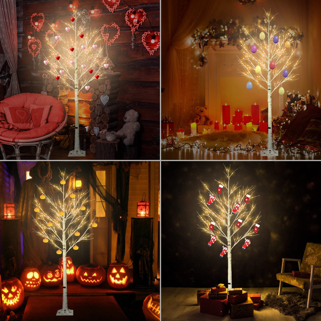 6FT Lighted Birch Tree with 160 LEDs Warm White Lights U8932