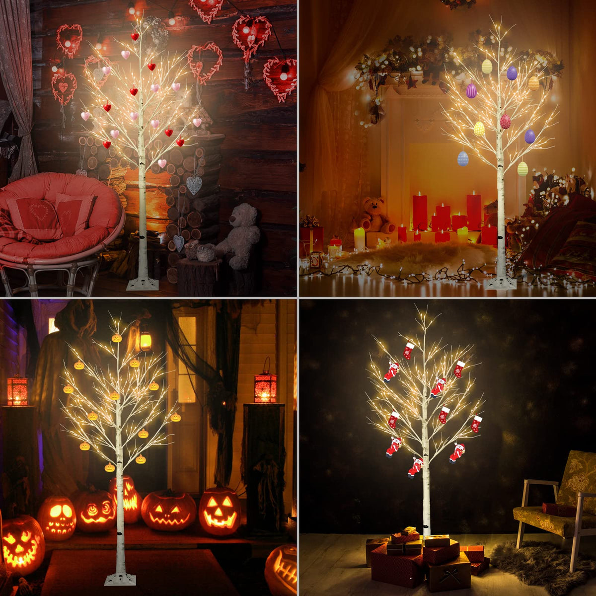 6FT Lighted Birch Tree with 160 LEDs Warm White Lights U8932