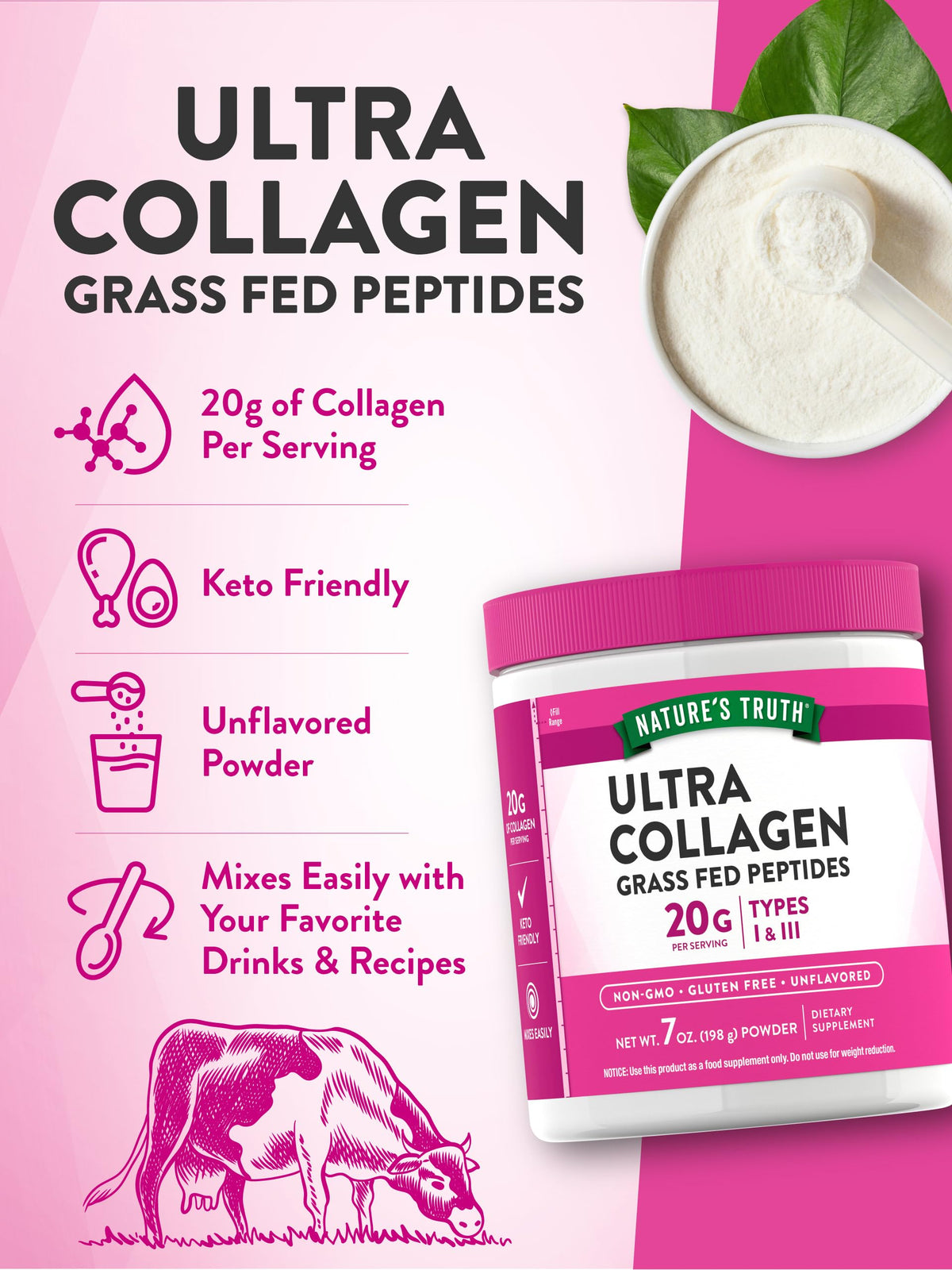Collagen Powder 7 oz Type I and III Unflavored C4339