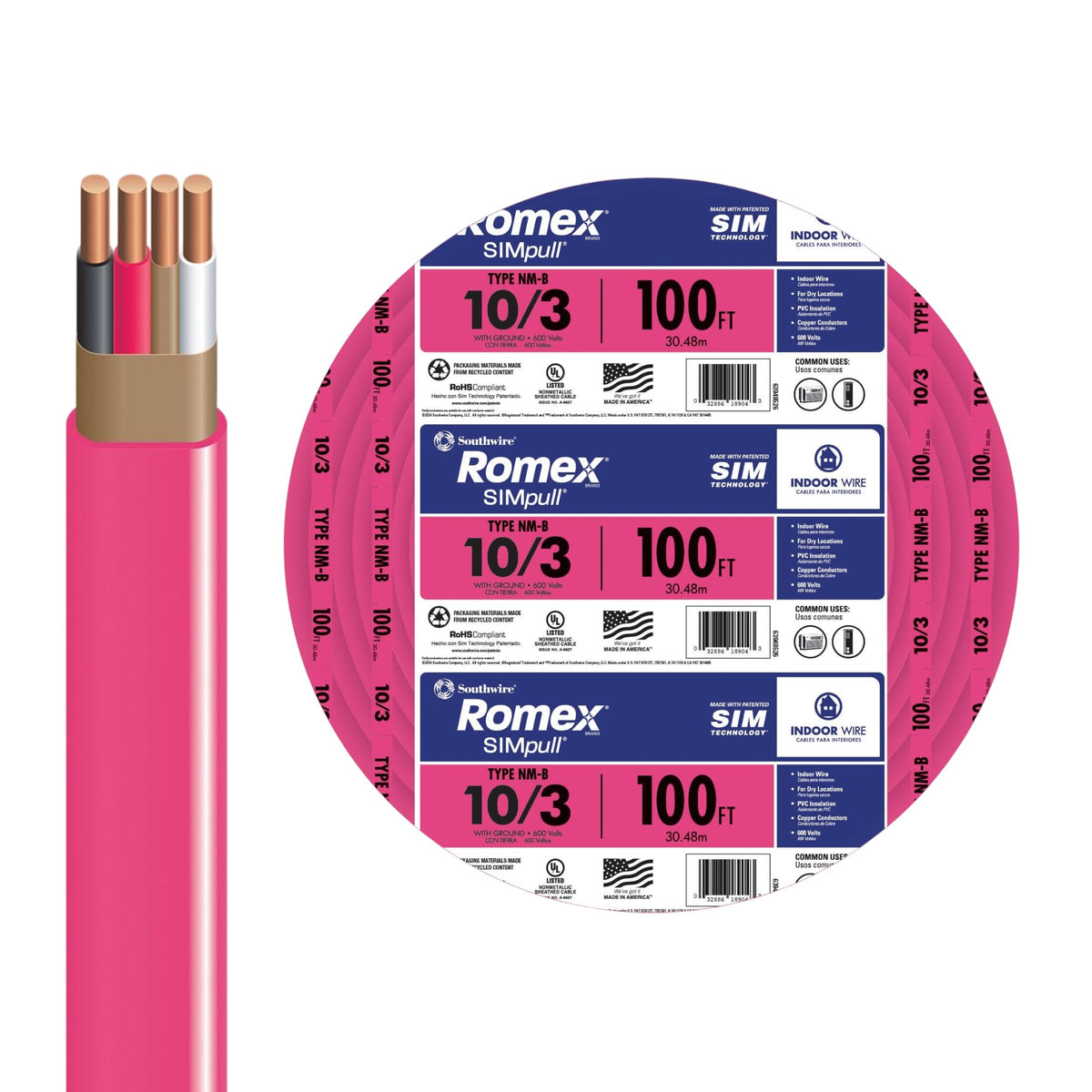 10 Gauge 3 Conductor Electrical Wire, 100Ft X9580