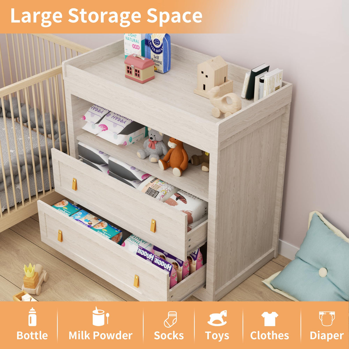Beige Baby Dresser with Changing Table Top I267934