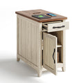 Charging End Table with USB Ports, Wooden Door, Washed Grey H91429