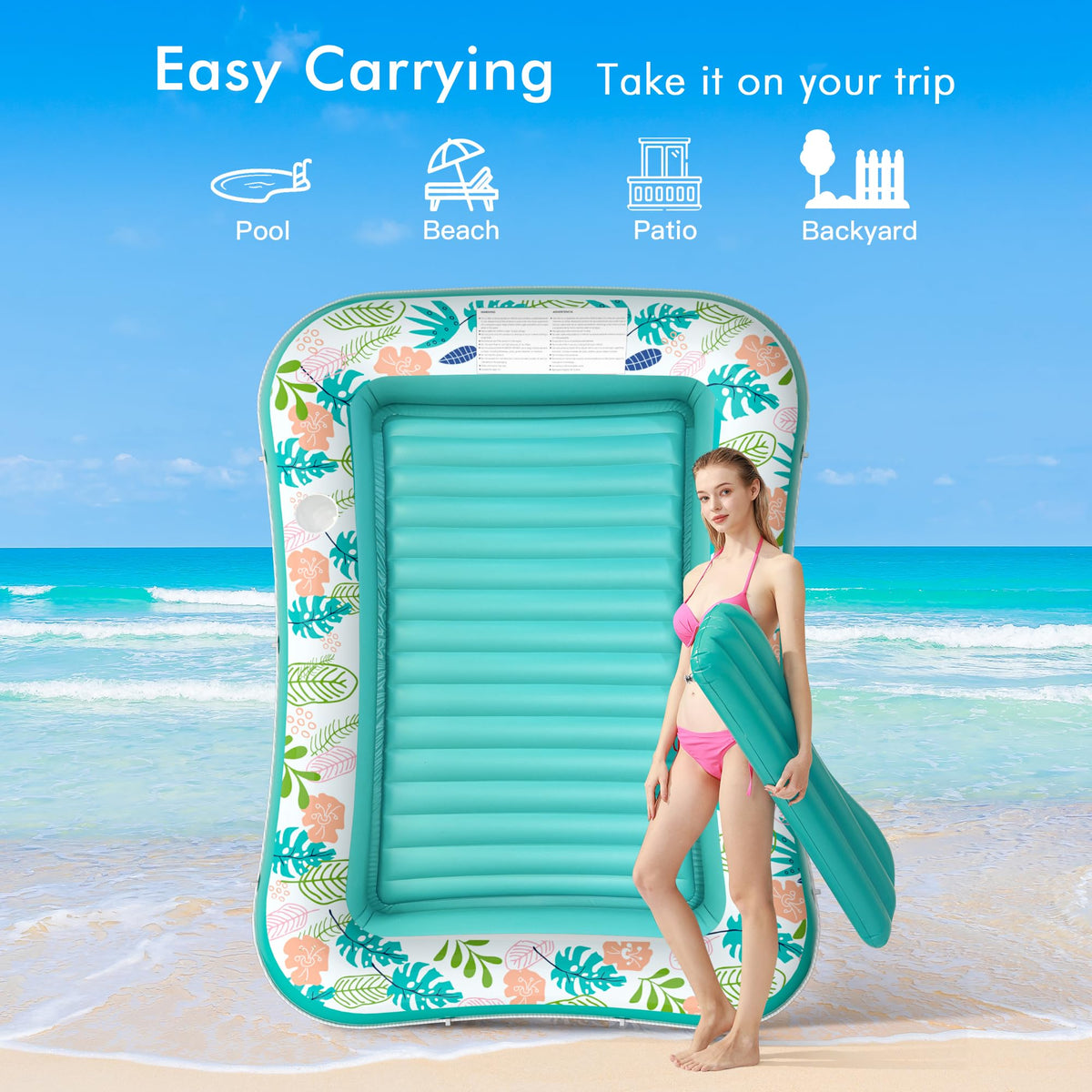 Inflatable Tanning Pool Lounger 75" x 51" Green D80712