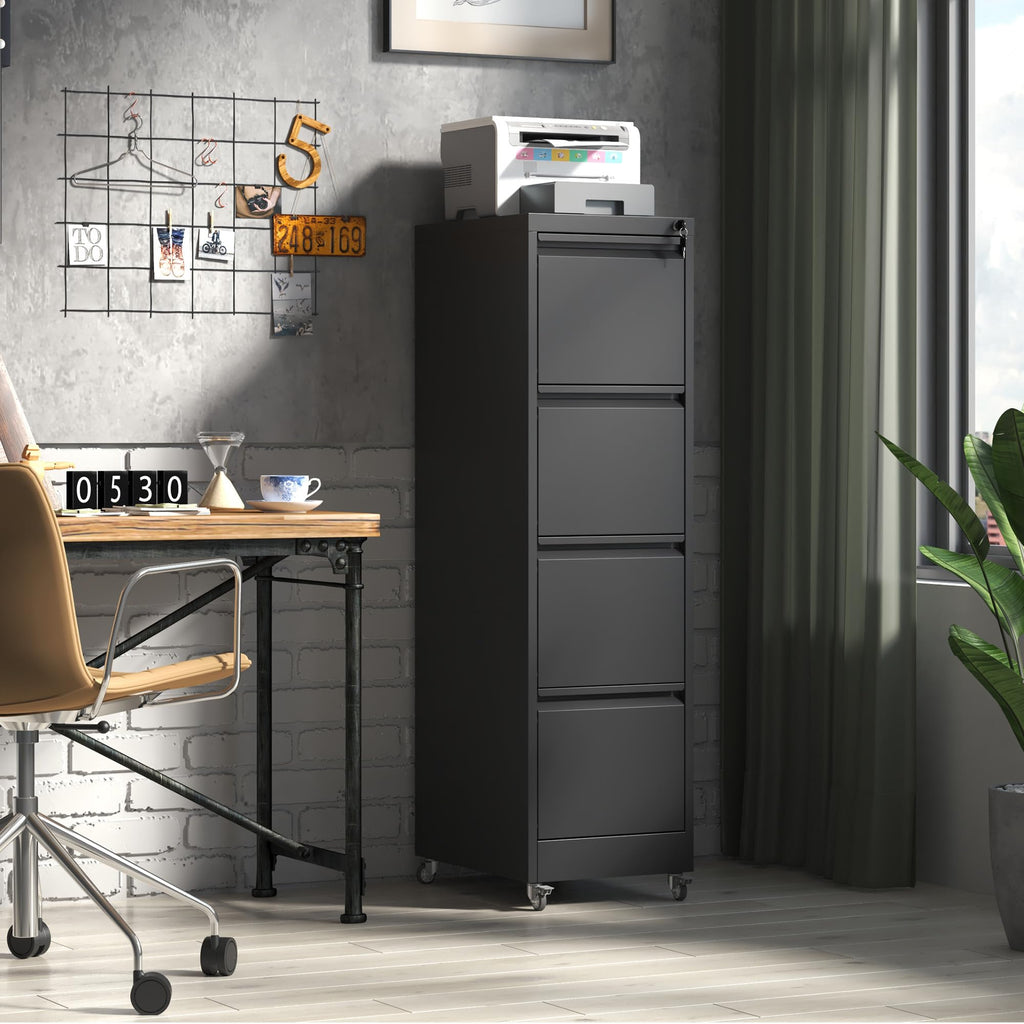 4 Drawer Black Metal File Cabinet with Lock V568494