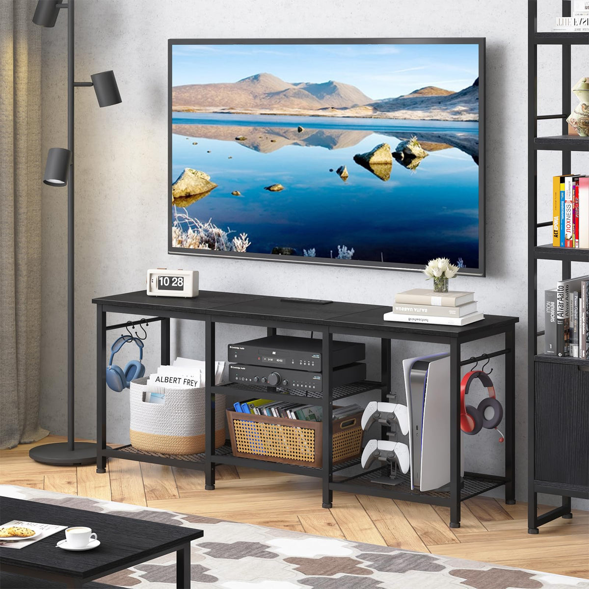 Black TV Stand with Outlets Q455