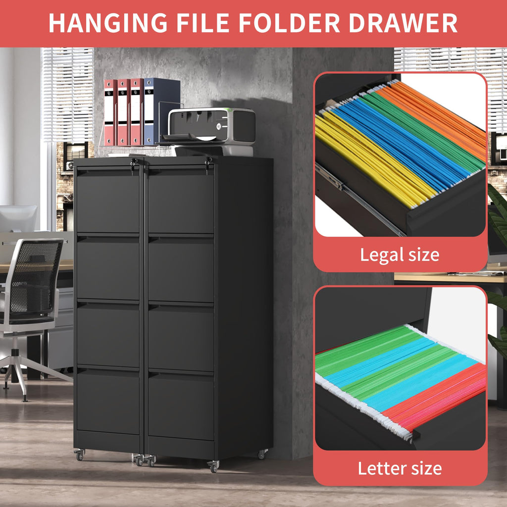 4 Drawer Black Metal File Cabinet with Lock V568494