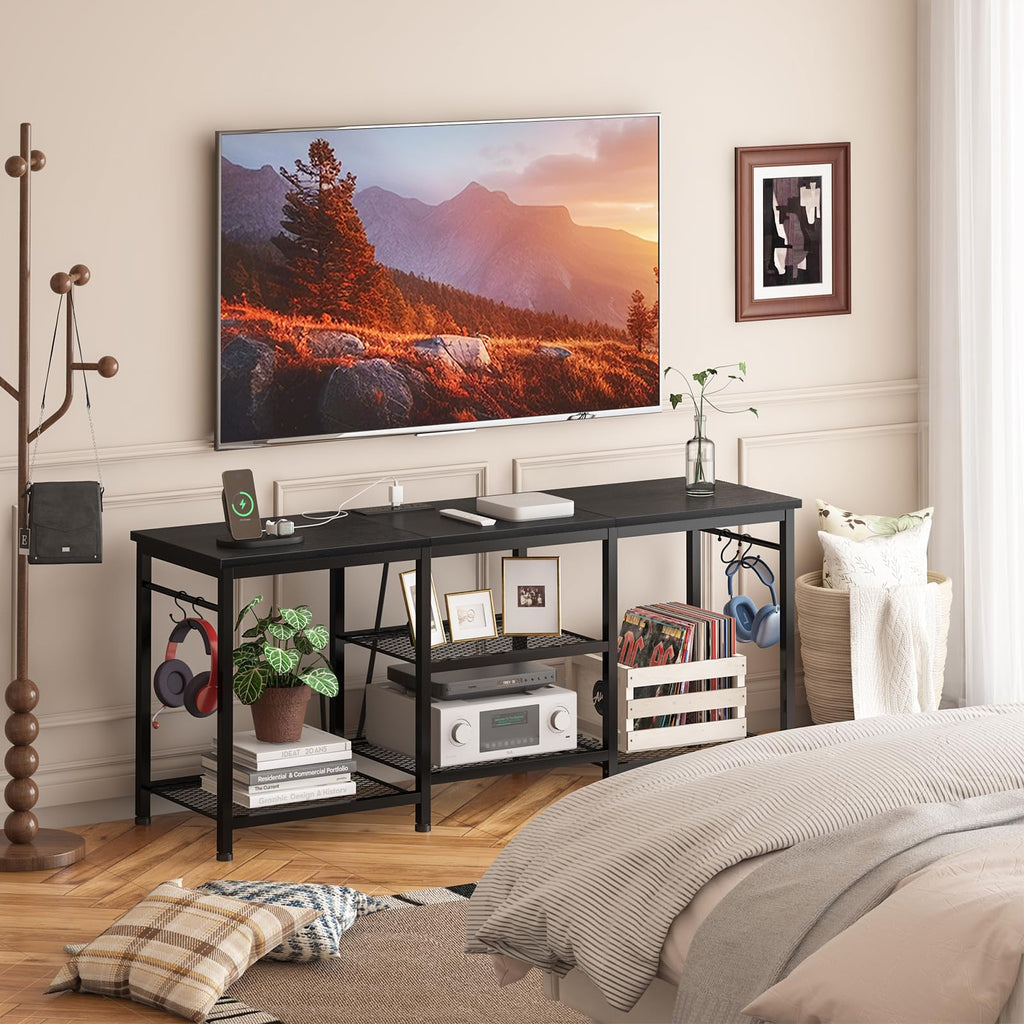 Black TV Stand with Outlets Q455