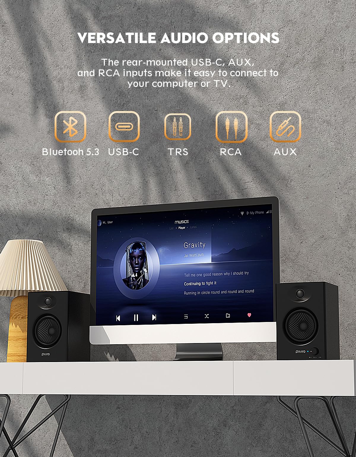 60W Bluetooth 5.3 Stereo 2.0 Computer Speakers 1 Pair Black E449