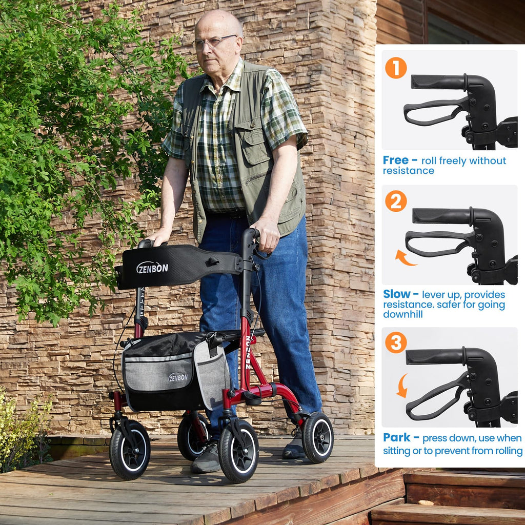 Foldable Rolling Walker with Seat 330 lbs Capacity 10 inch Wheels K4938