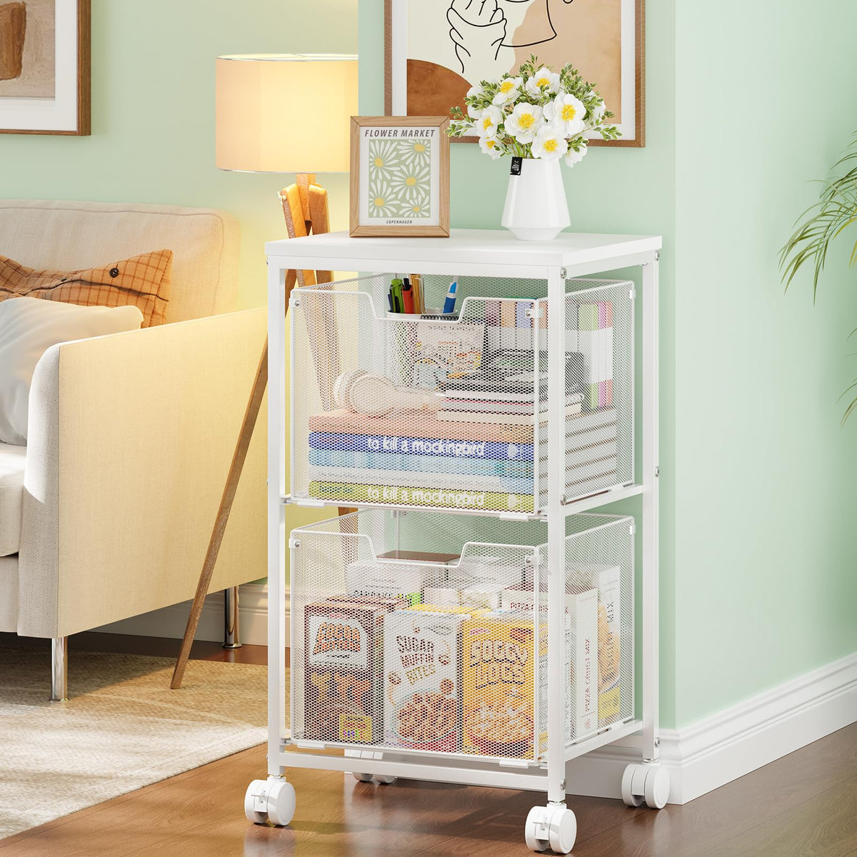 Rolling File Cart with 2 Storage Drawers S4559