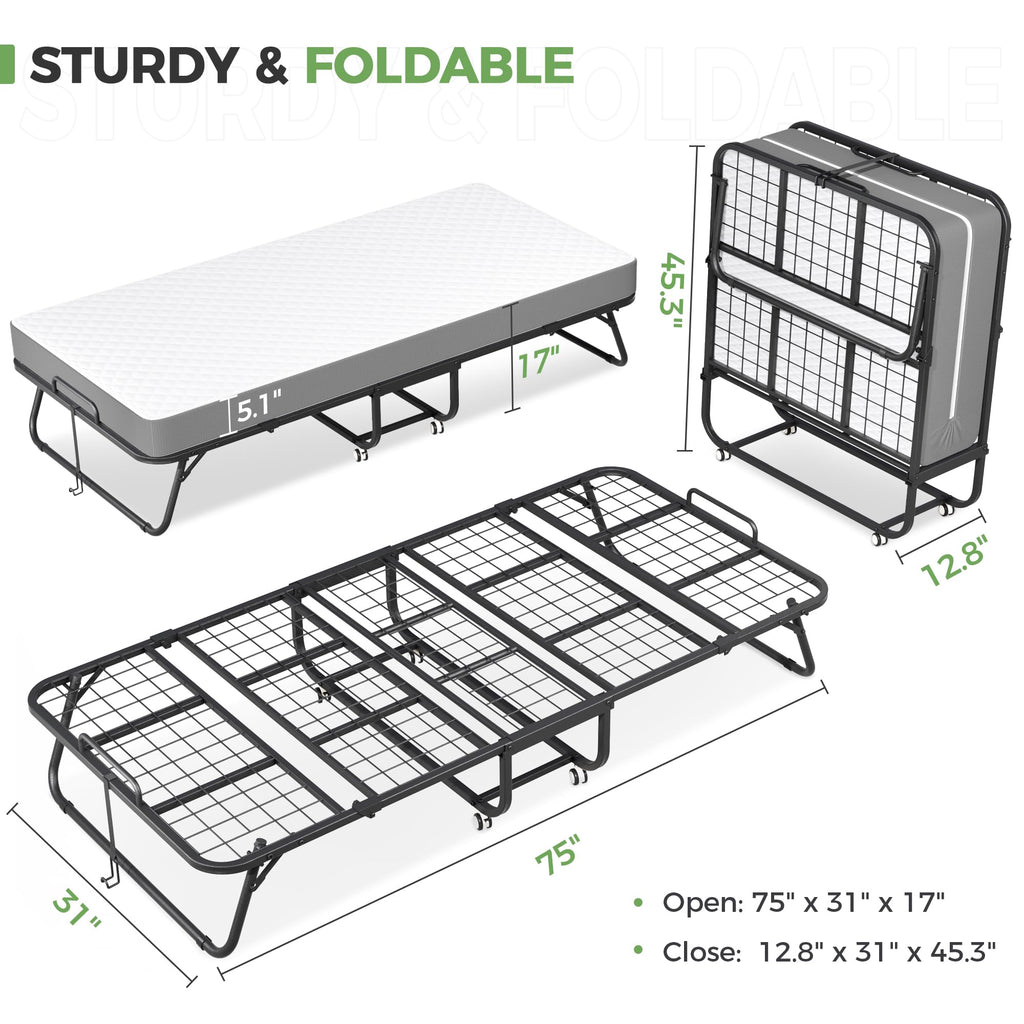 Folding Bed with Mattress 75" x 31" 5" Memory Foam I242739