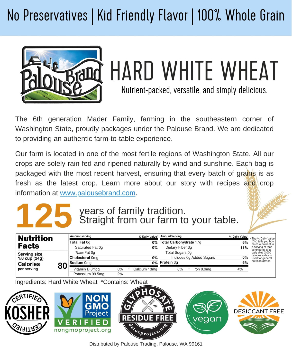 Hard White Wheat Berries 50 lbs N800