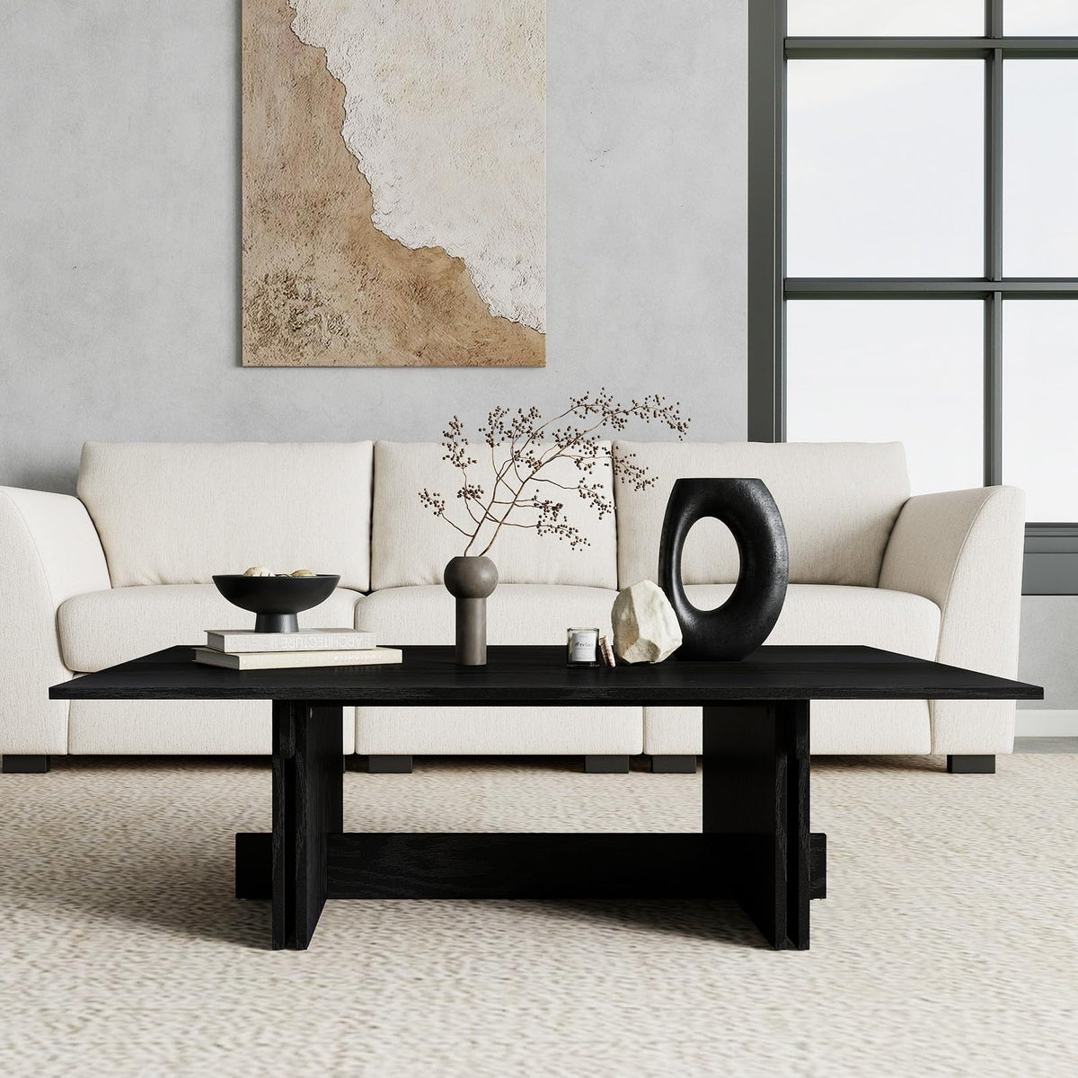48" Rustic Wood Coffee Table with Geometric Base T87469