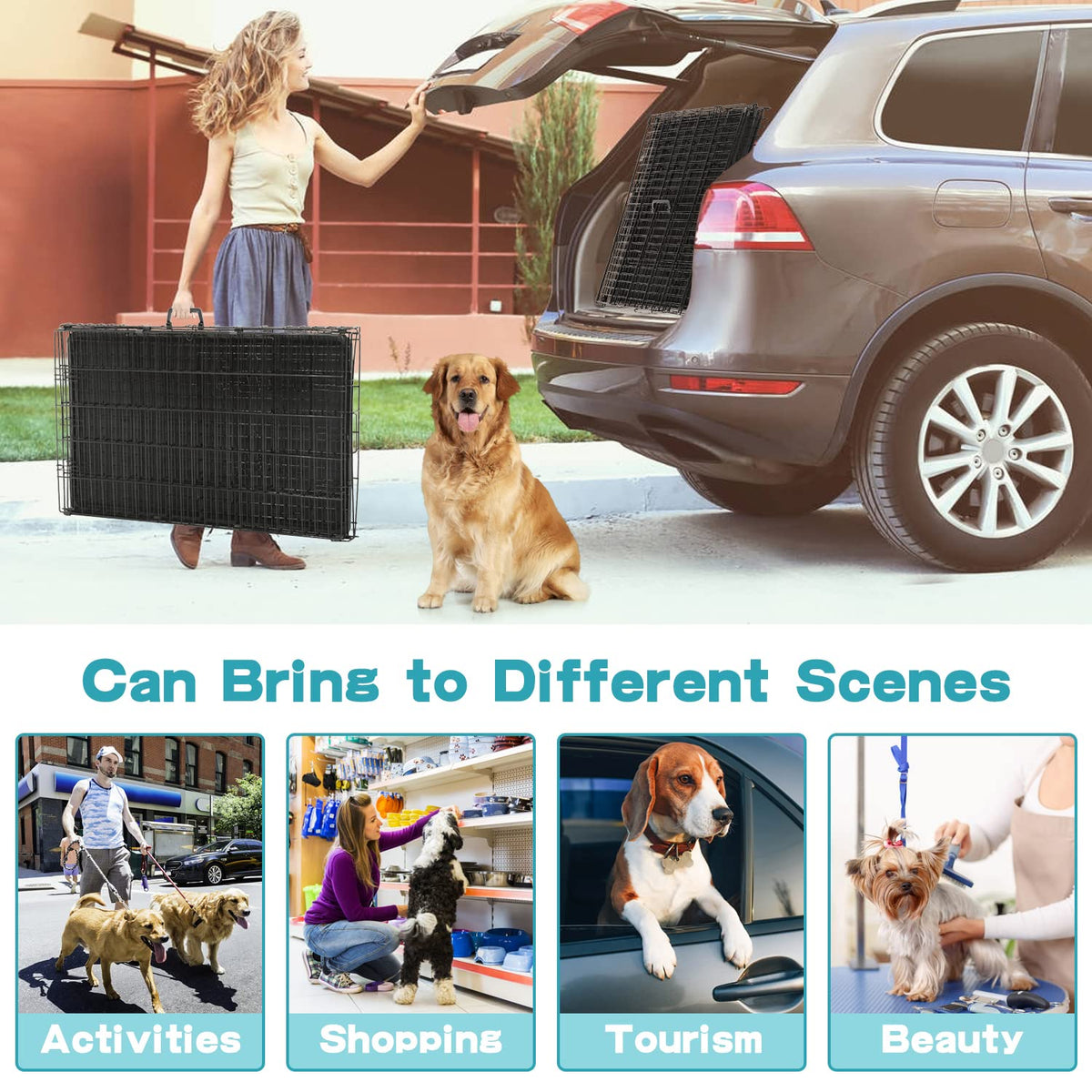 36 Inch Double-Door Metal Dog Crate with Tray and Divider O456423