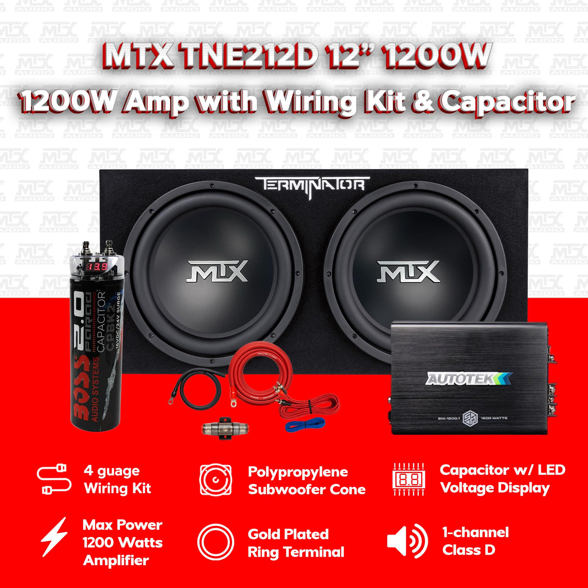 Dual 12" Subwoofer Box, Mono Amp, & Wiring Kit V63547