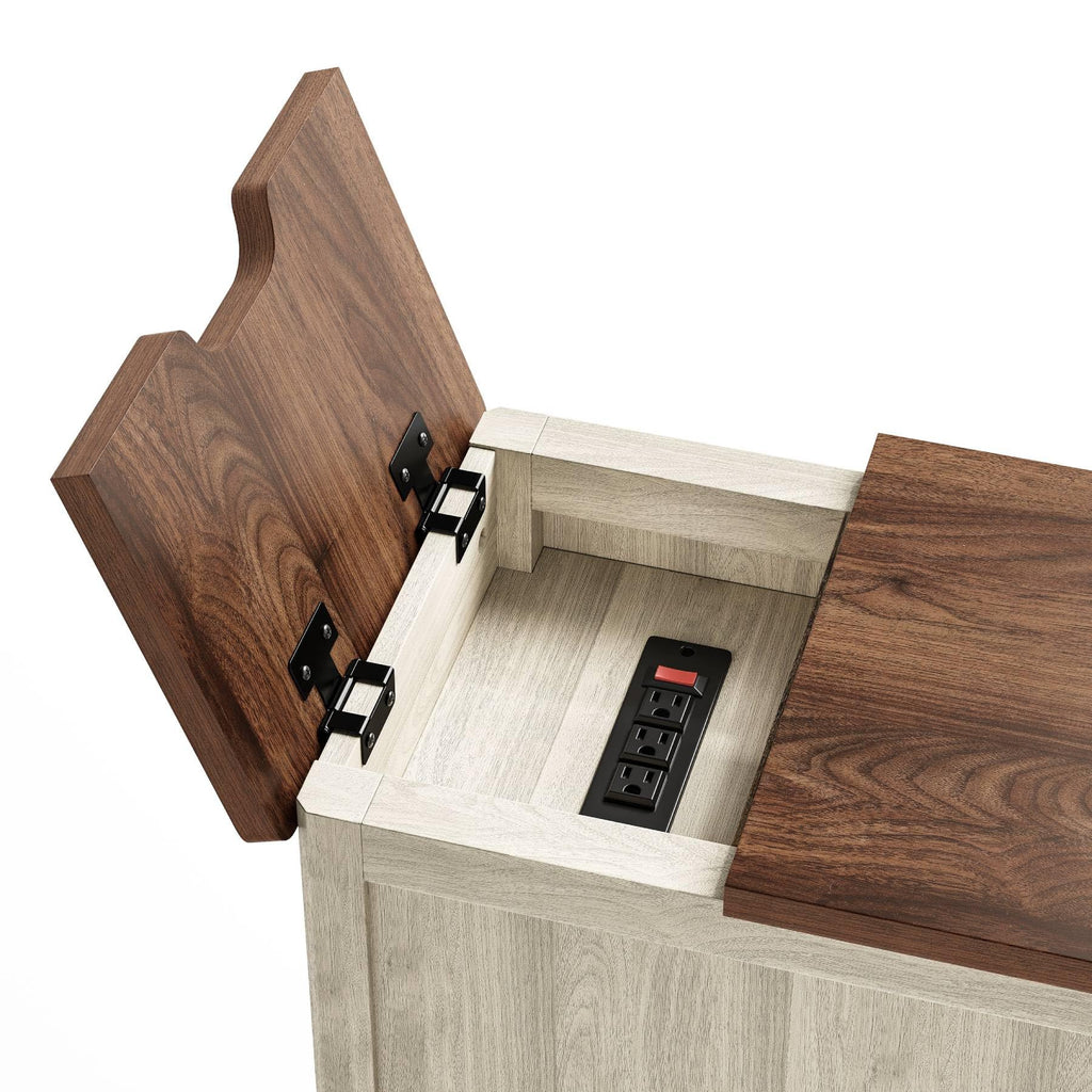 Charging End Table with USB Ports, Wooden Door, Washed Grey H91429