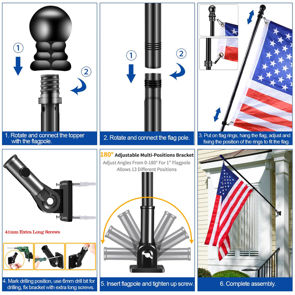 Black 7 FT Stainless Steel Flagpole Kit W5722