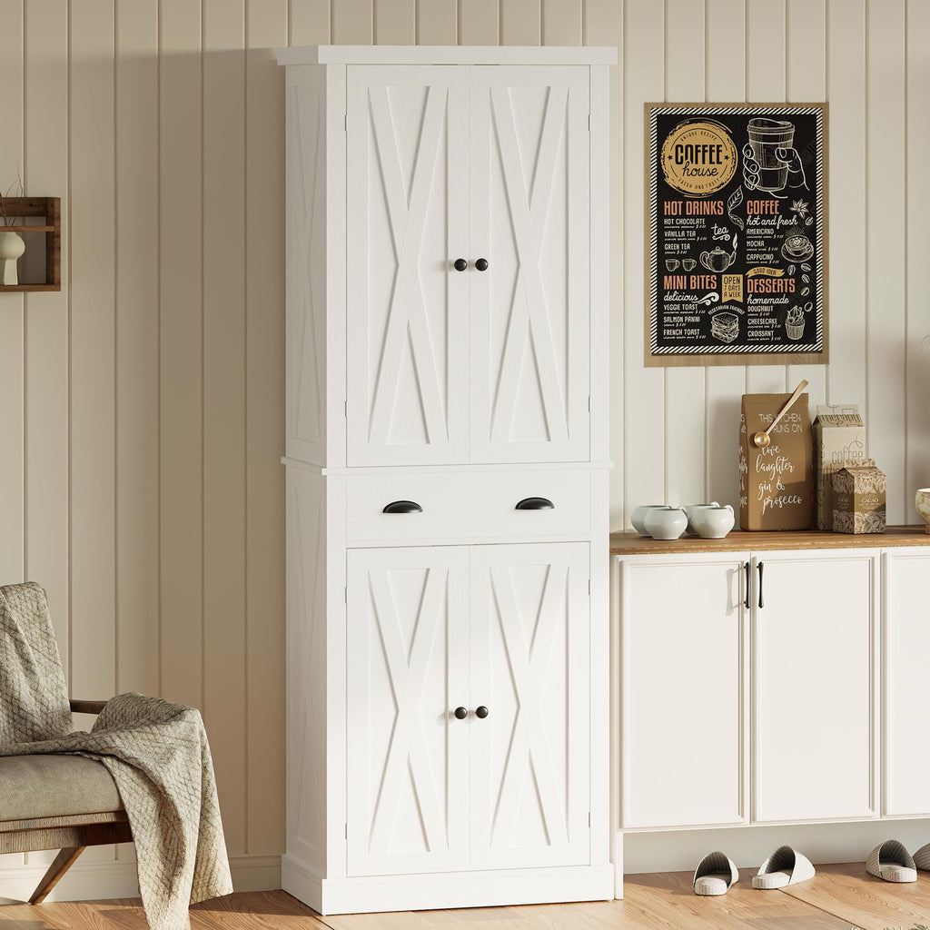 White Kitchen Pantry Storage Cabinet J72660