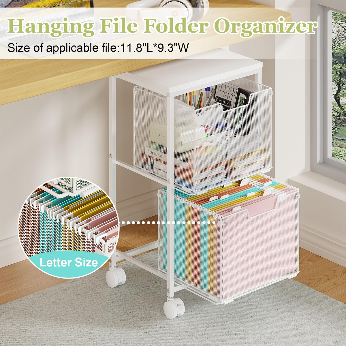 Rolling File Cart with 2 Storage Drawers S4559