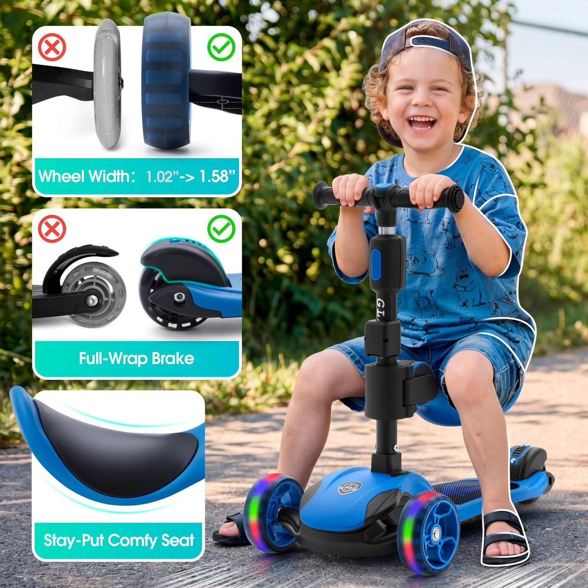 2-in-1 Folding 3 Wheel Kick Scooter Y141090
