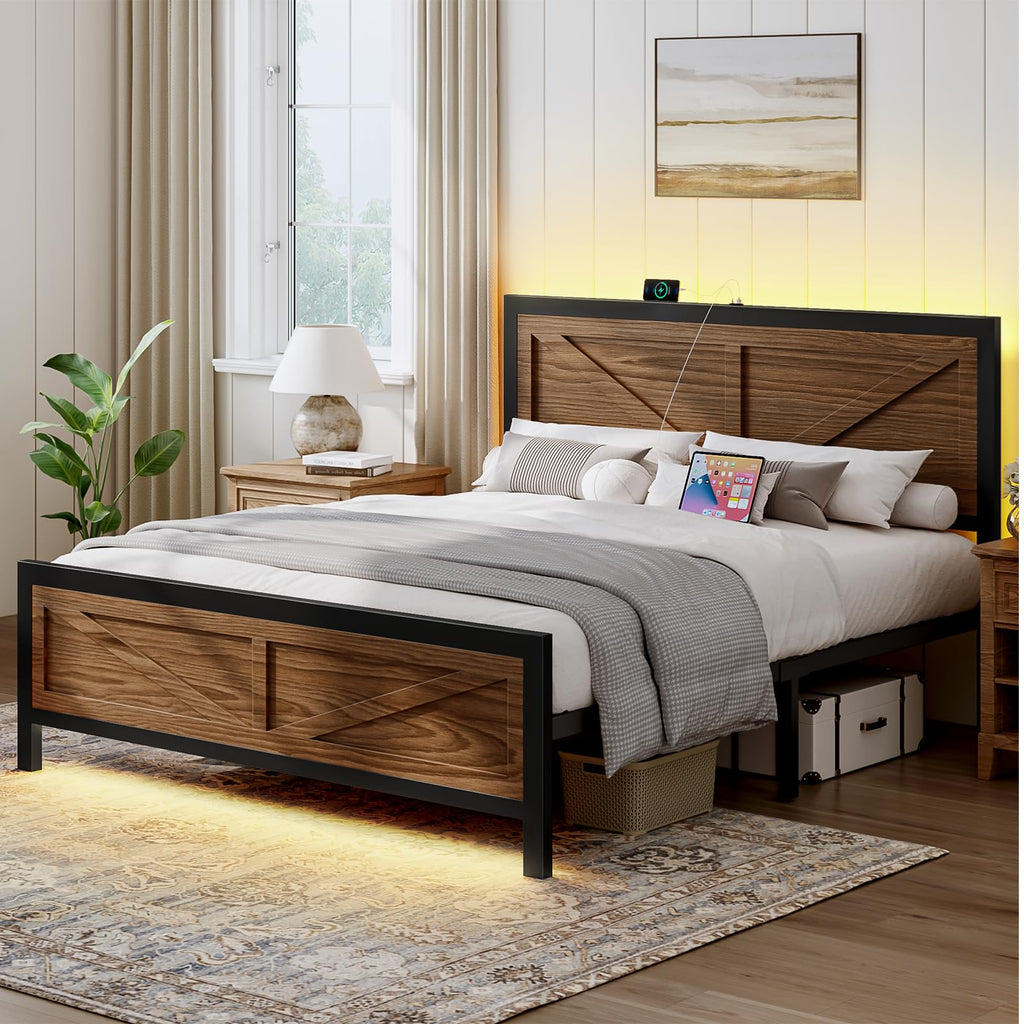 Queen Size Metal Platform Bed Frame with Storage D933818