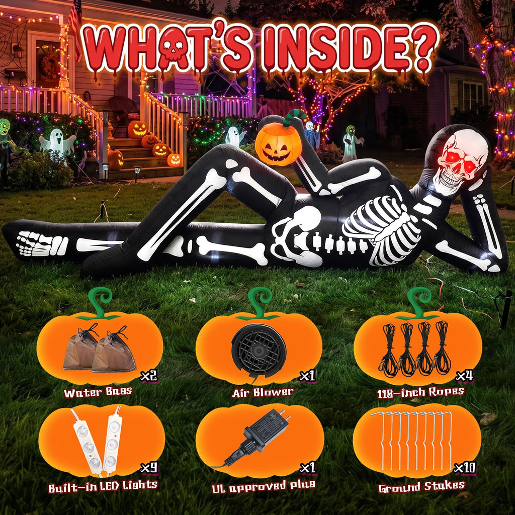 12FT Halloween Inflatable Lying Skeleton Decoration G875412