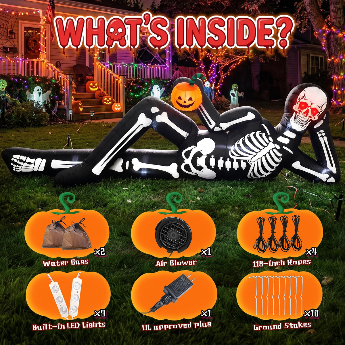 12FT Halloween Inflatable Lying Skeleton Decoration G875412