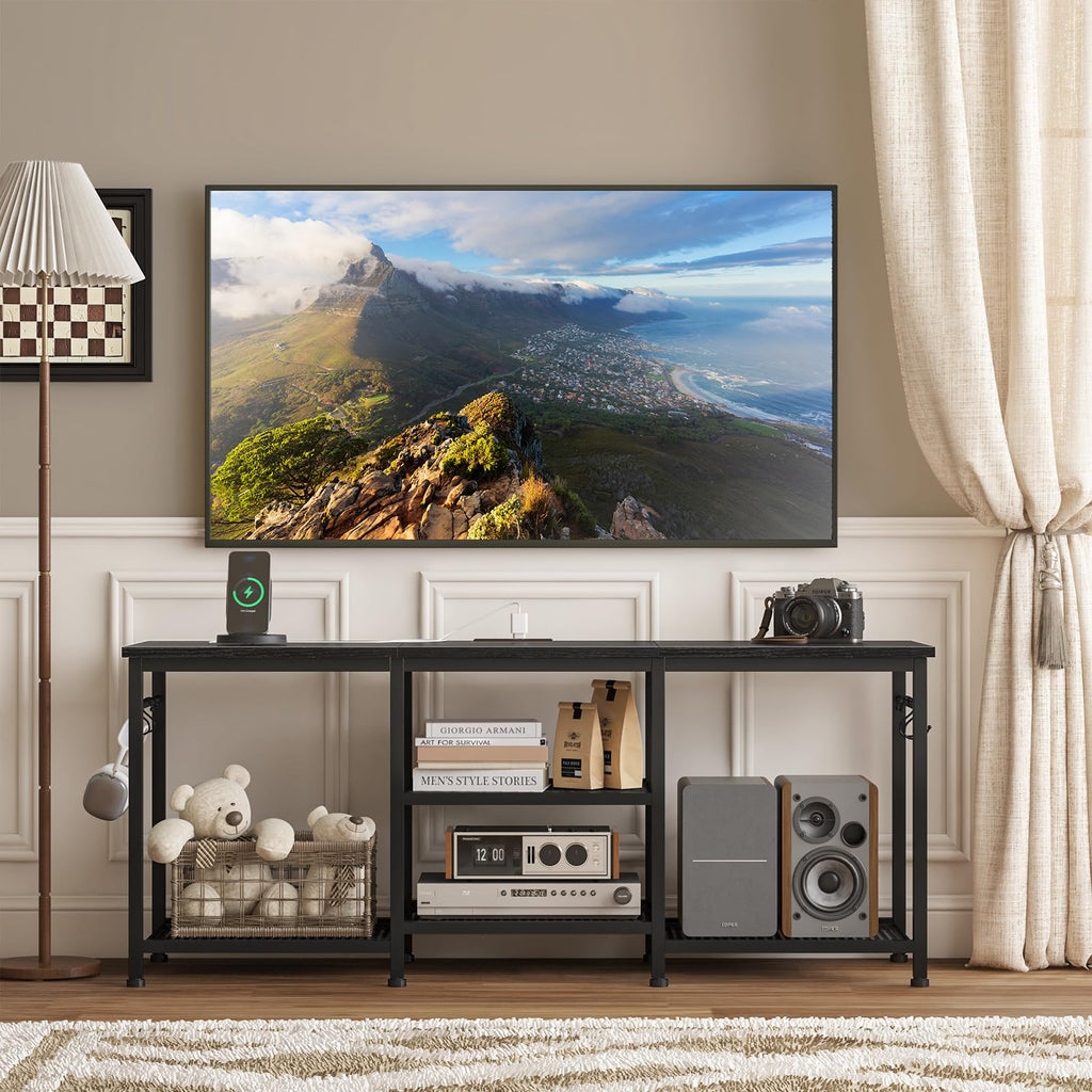 Black TV Stand with Outlets Q455
