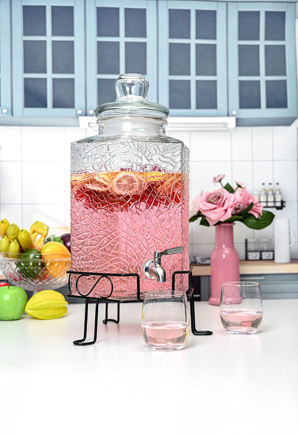 2.5 Gallon Glass Beverage Dispenser with Spigot and Stand M457805