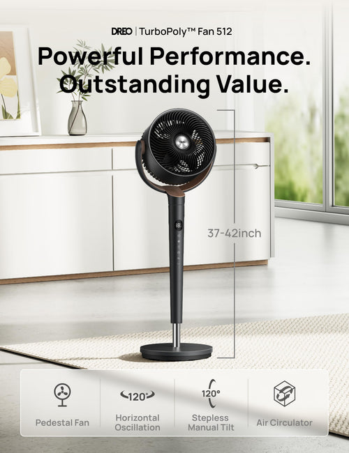 120° Oscillating Standing Fan, Quiet Floor Fan with DC Motor, 9 Speeds, 4 modes, 37-42" Adjustable Height, 9H Timer, Dark Gray Q597347