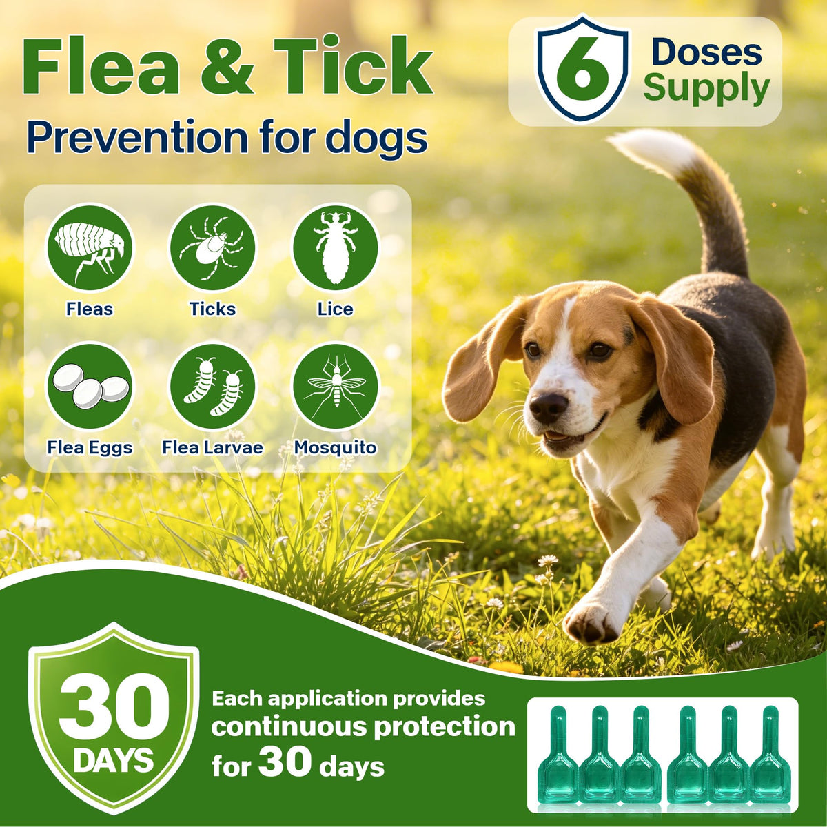 Flea and Tick Prevention for Dogs 5-43 lbs 6 Doses I9902