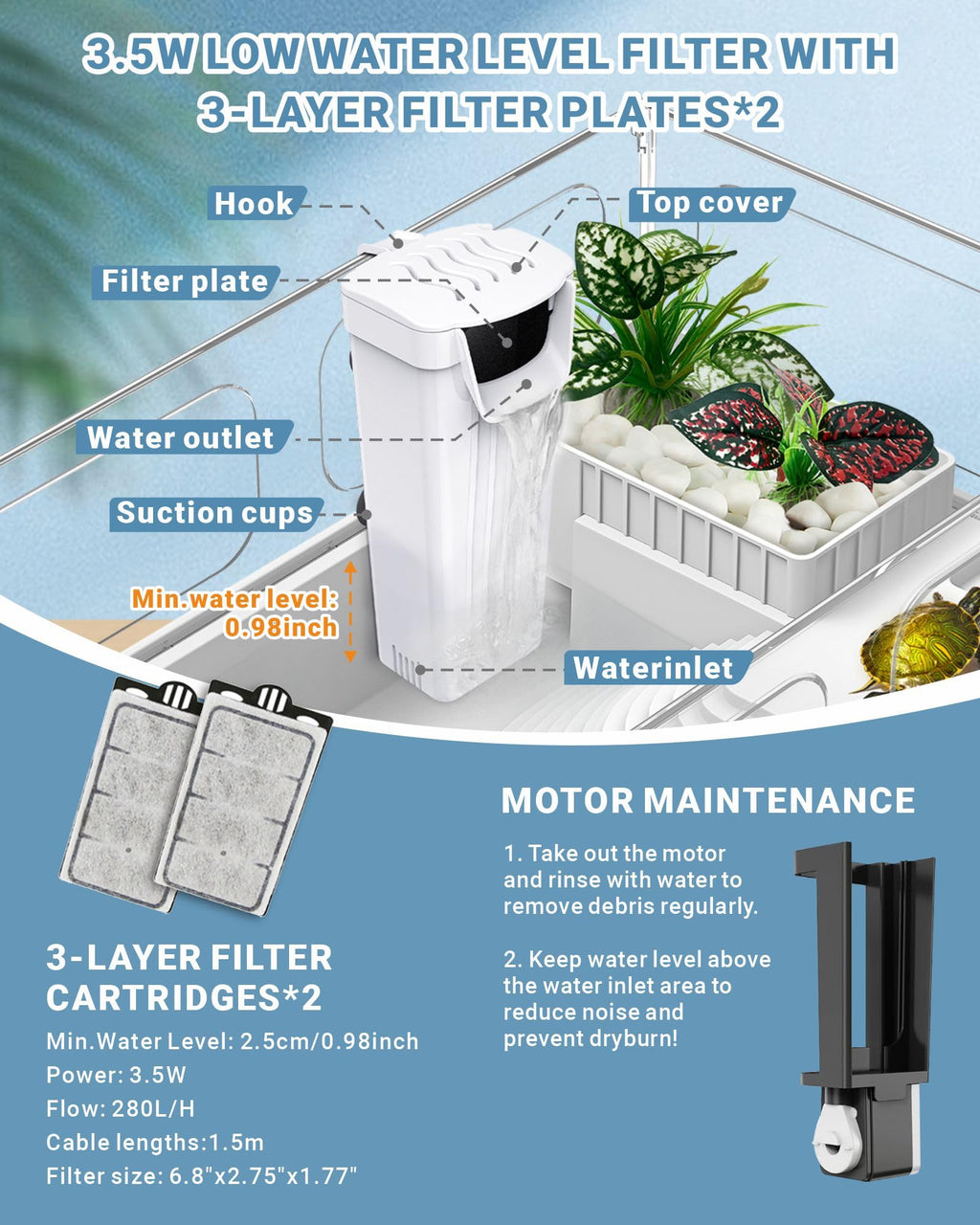 Small Turtle Tank Kit with Adjustable Lamp and Filter H27217