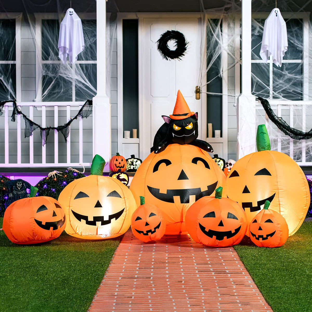 7 FT Long Halloween Inflatables Pumpkin Outdoor Decoration C397211