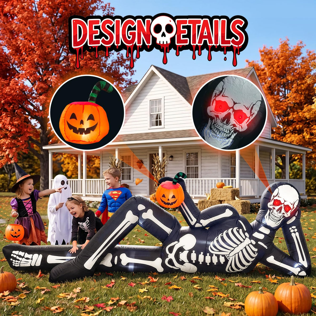 12FT Halloween Inflatable Lying Skeleton Decoration G875412