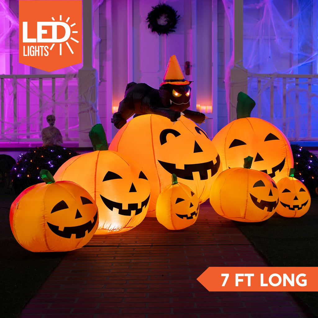 7 FT Long Halloween Inflatables Pumpkin Outdoor Decoration C397211