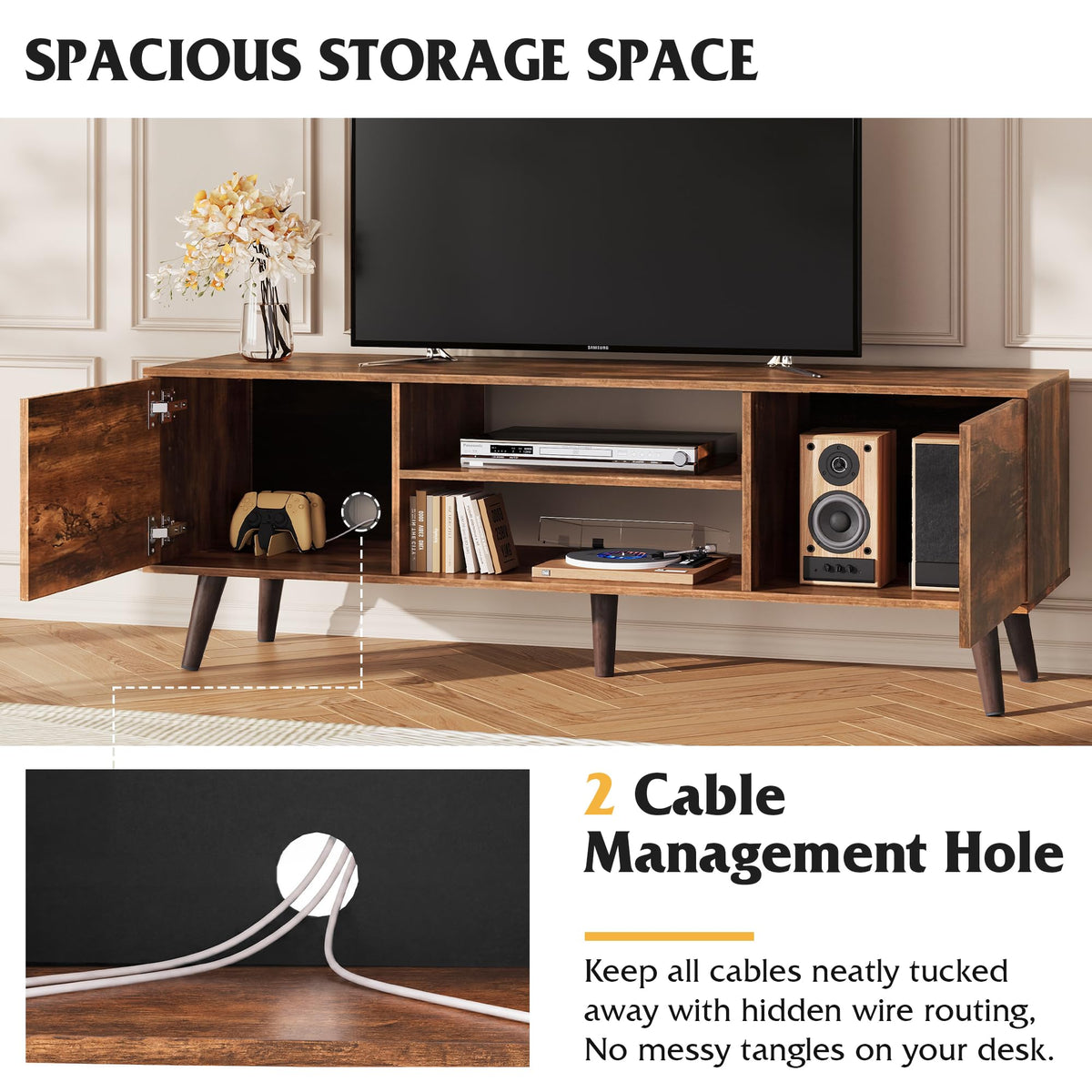 TV Stand with 2 Cabinets Storage & Adjustable Shelf H10602