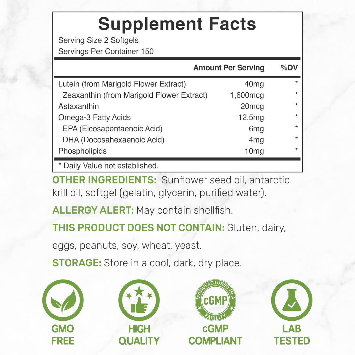 Lutein and Zeaxanthin 40mg 300 Softgels V903876