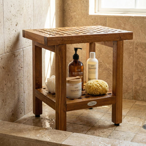 18" Teak Shower Bench with Shelf V48043