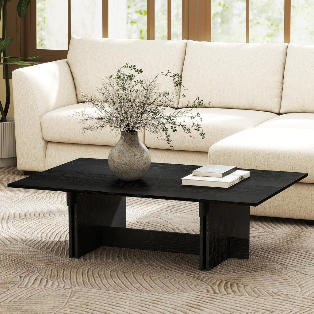 48" Rustic Wood Coffee Table with Geometric Base T87469