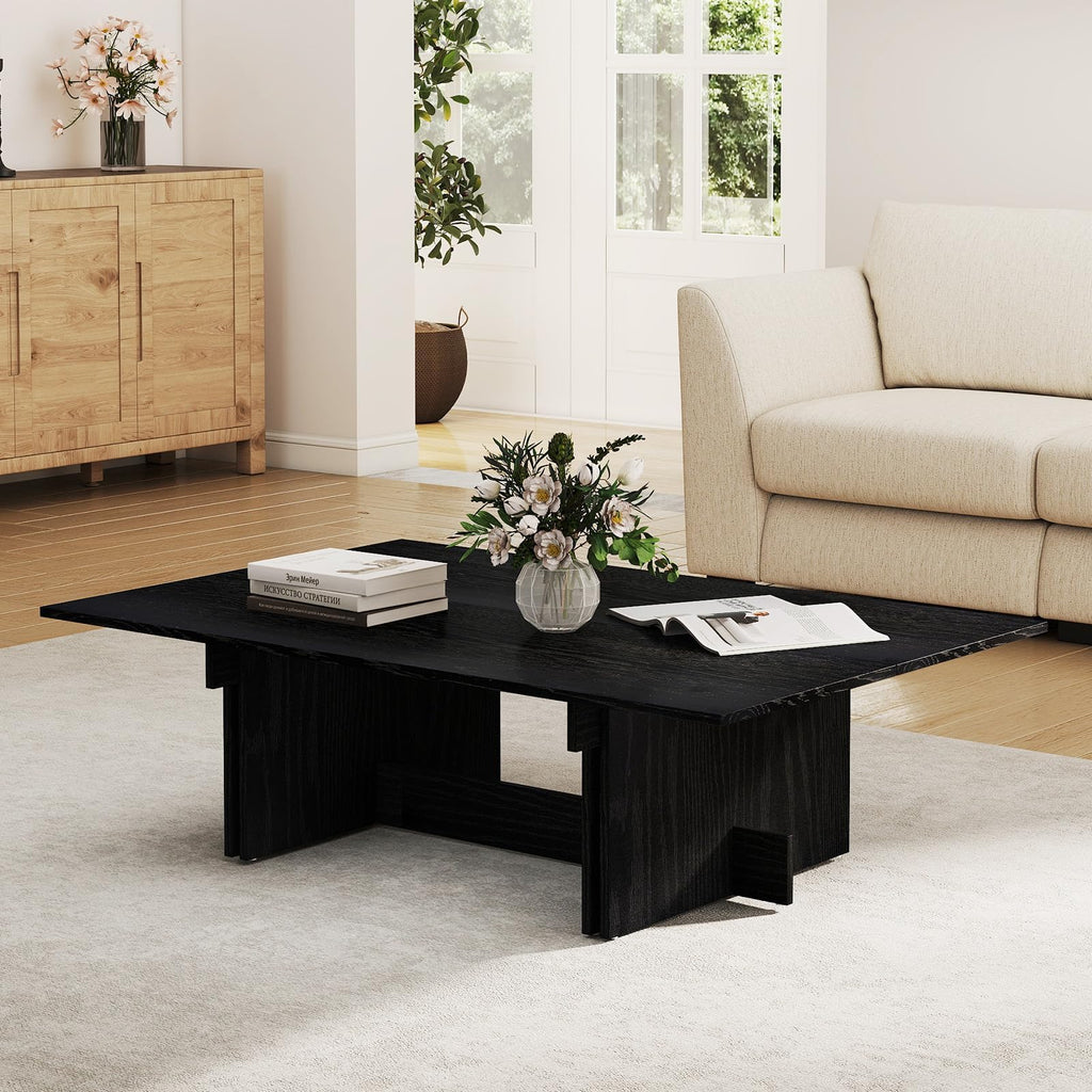 48" Rustic Wood Coffee Table with Geometric Base T87469