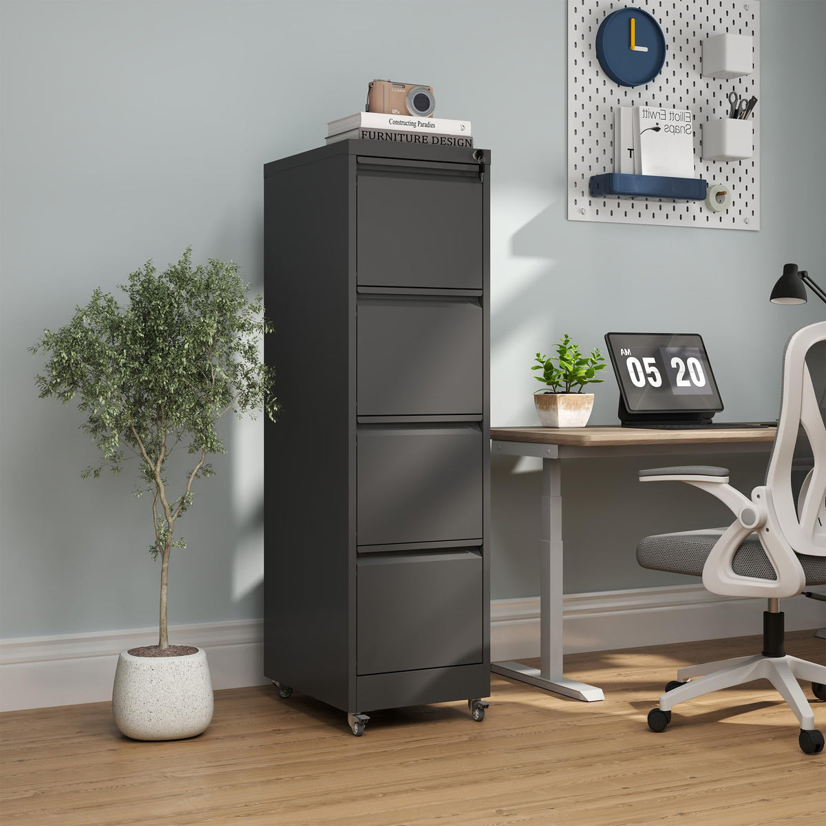 4 Drawer Black Metal File Cabinet with Lock V568494