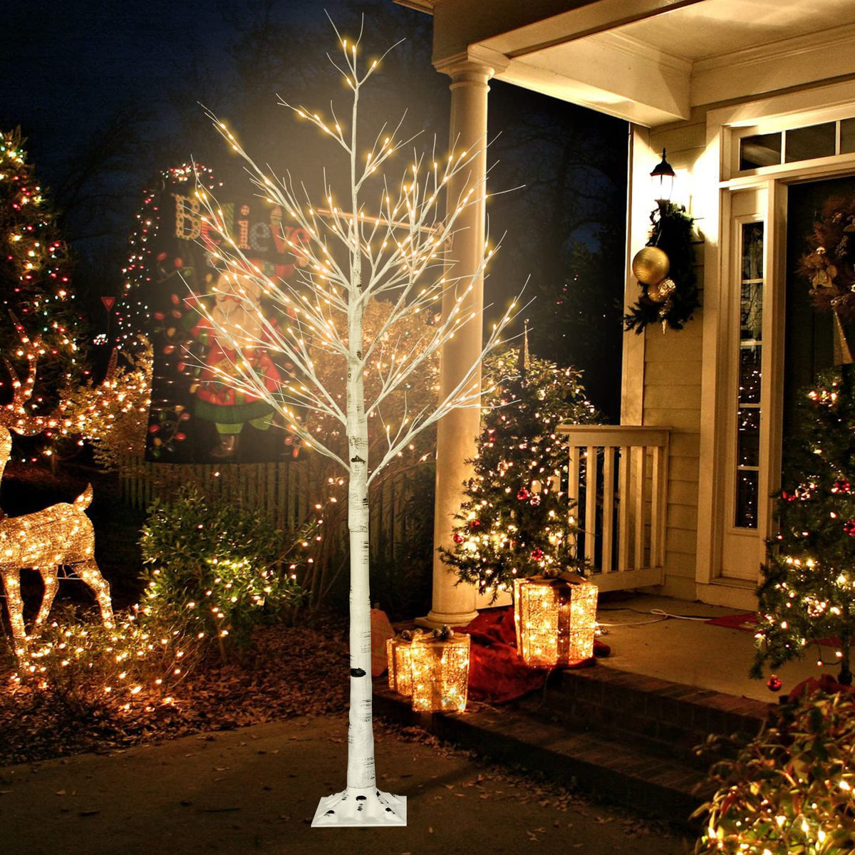 6FT Lighted Birch Tree with 160 LEDs Warm White Lights U8932