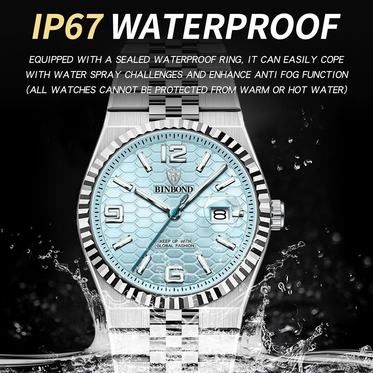 Men's 40mm Slim Quartz Wristwatch with Luminous Hands and Stainless Steel Strap F719