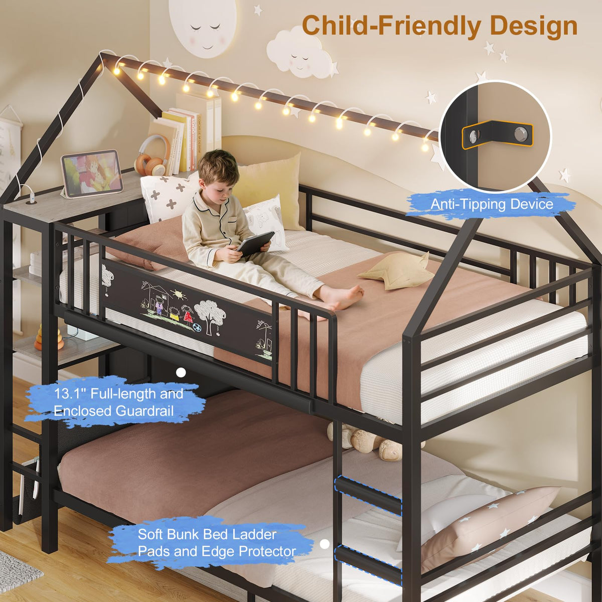 Twin Bunk Bed with Storage Bookshelf, 6 Drawers & USB N1048