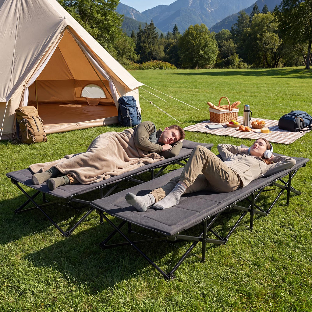 Camping Cot with Padded Pillow, Carry Bag, 600 lbs, Grey L6412