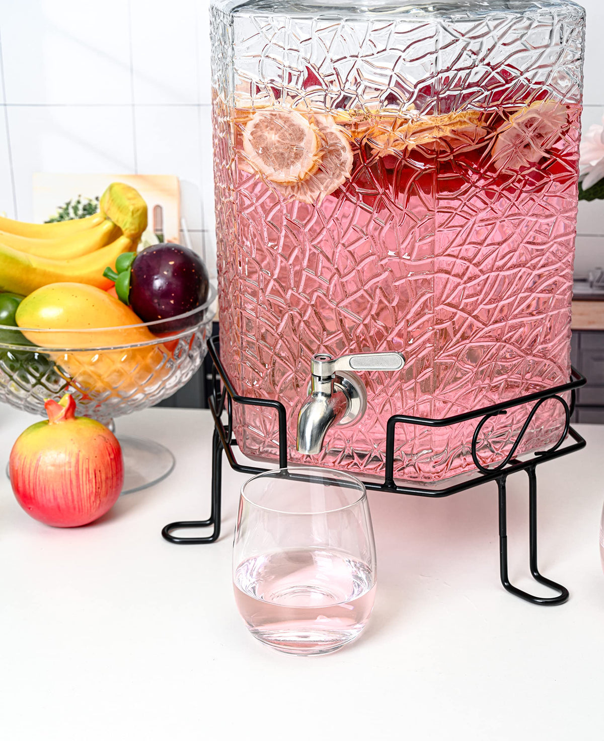 2.5 Gallon Glass Beverage Dispenser with Spigot and Stand M457805