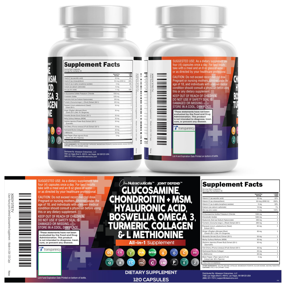 Glucosamine Chondroitin MSM 1500mg with Turmeric Curcumin Supplement Q456