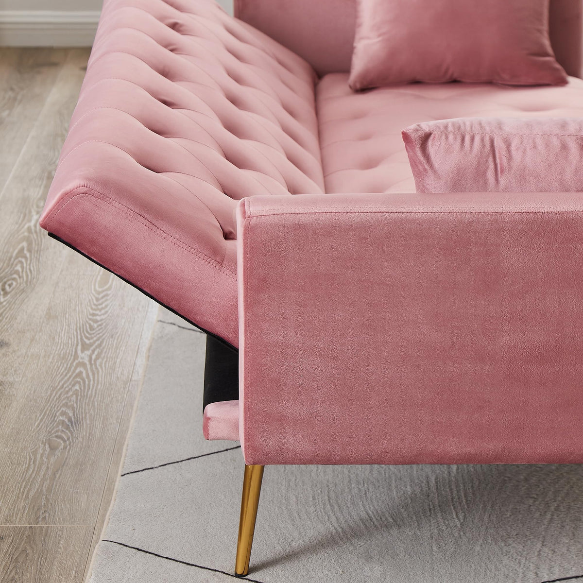 Pink Velvet Convertible Sleeper Sofa Bed X55087