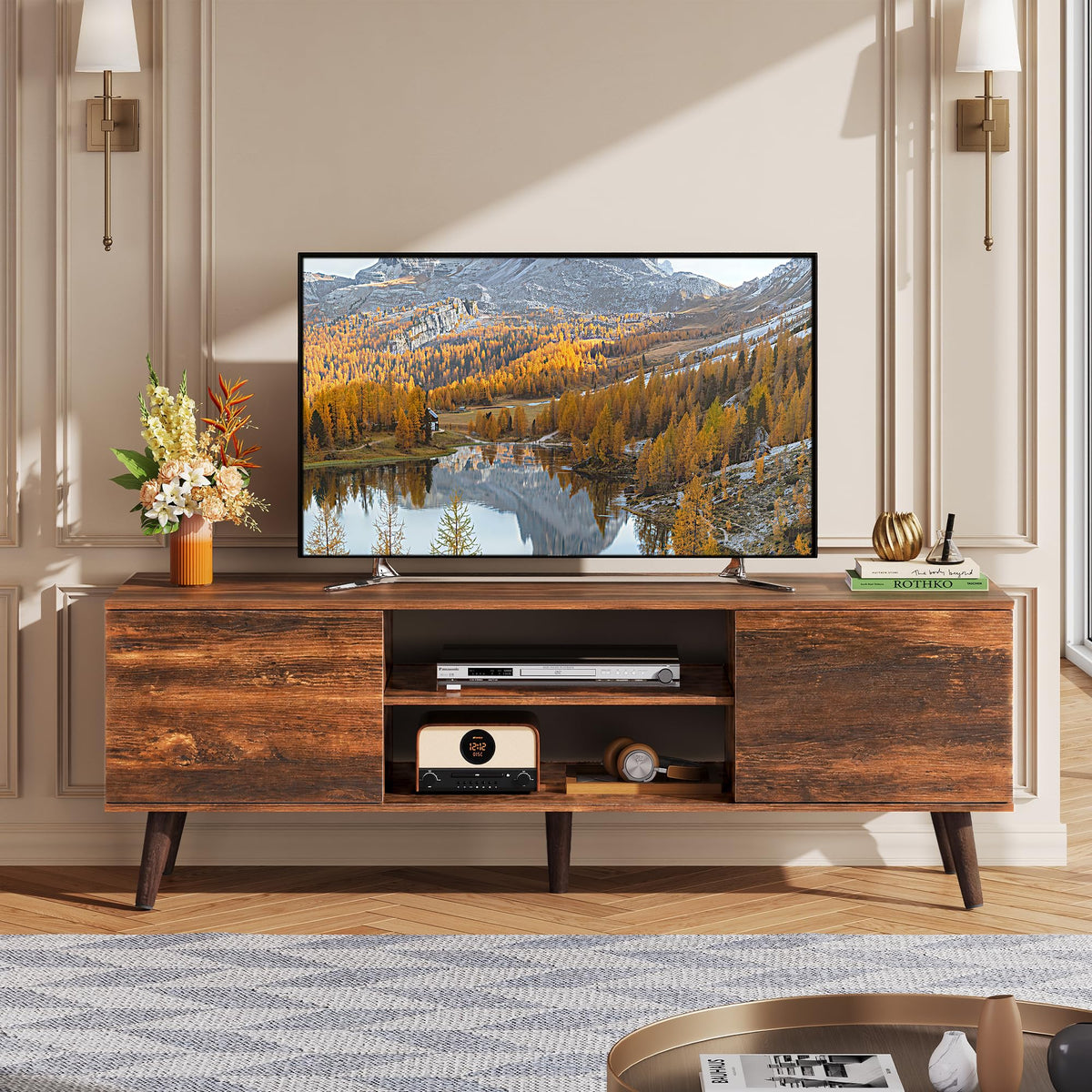 TV Stand with 2 Cabinets Storage & Adjustable Shelf H10602